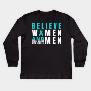 Believe Women & Men Sexual Assault Awareness Ribbon Kids Long Sleeve T-Shirt